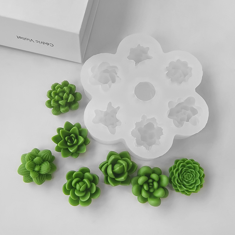 Soap Making Home - 7 in 1 多肉植物サボテンシリコンモールド、DIY手作り石鹸アロマキャンドル作成用型、エポキシ樹脂石膏ホームデコレーションキャスティングモールド