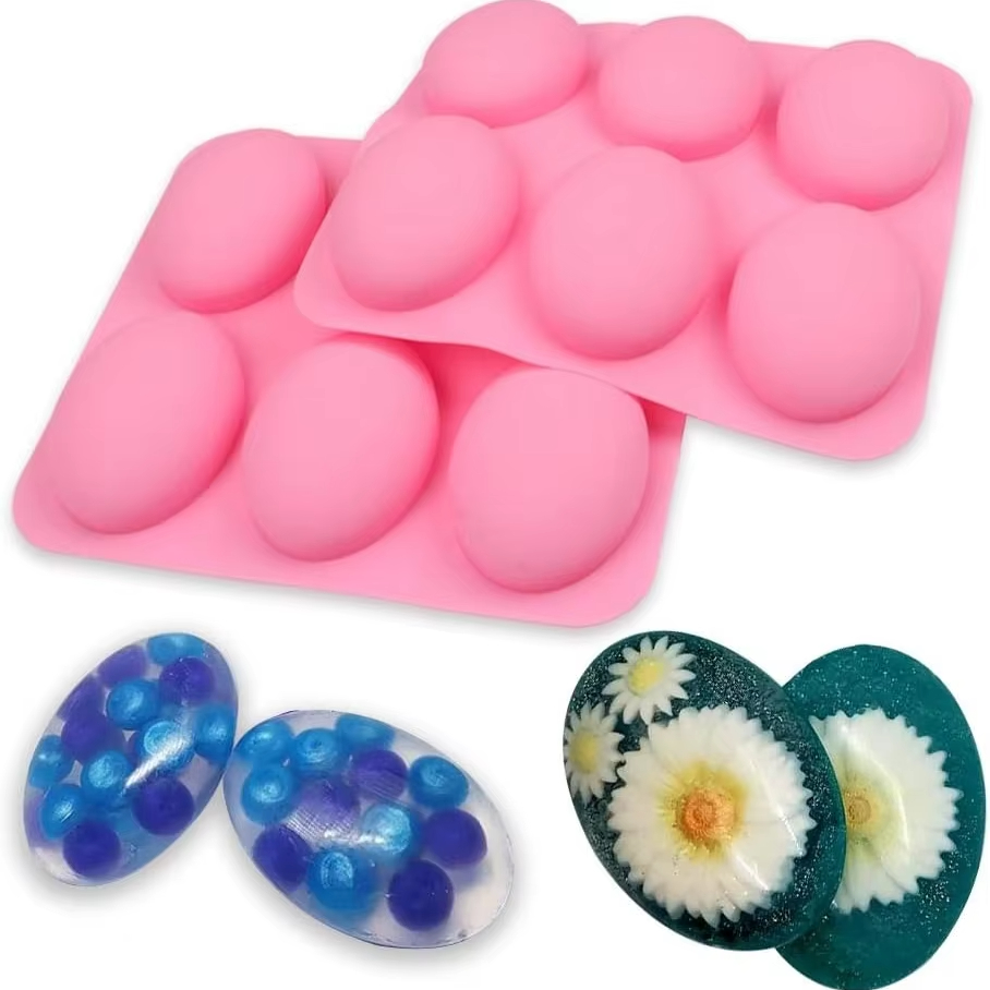 Soap Making Websites - 6個のキャビティシリコンモールド、石鹸作りDIY手作り石鹸型、チーズケーキ作りツール、オーバル型ベーキングプリン工芸トレイ型