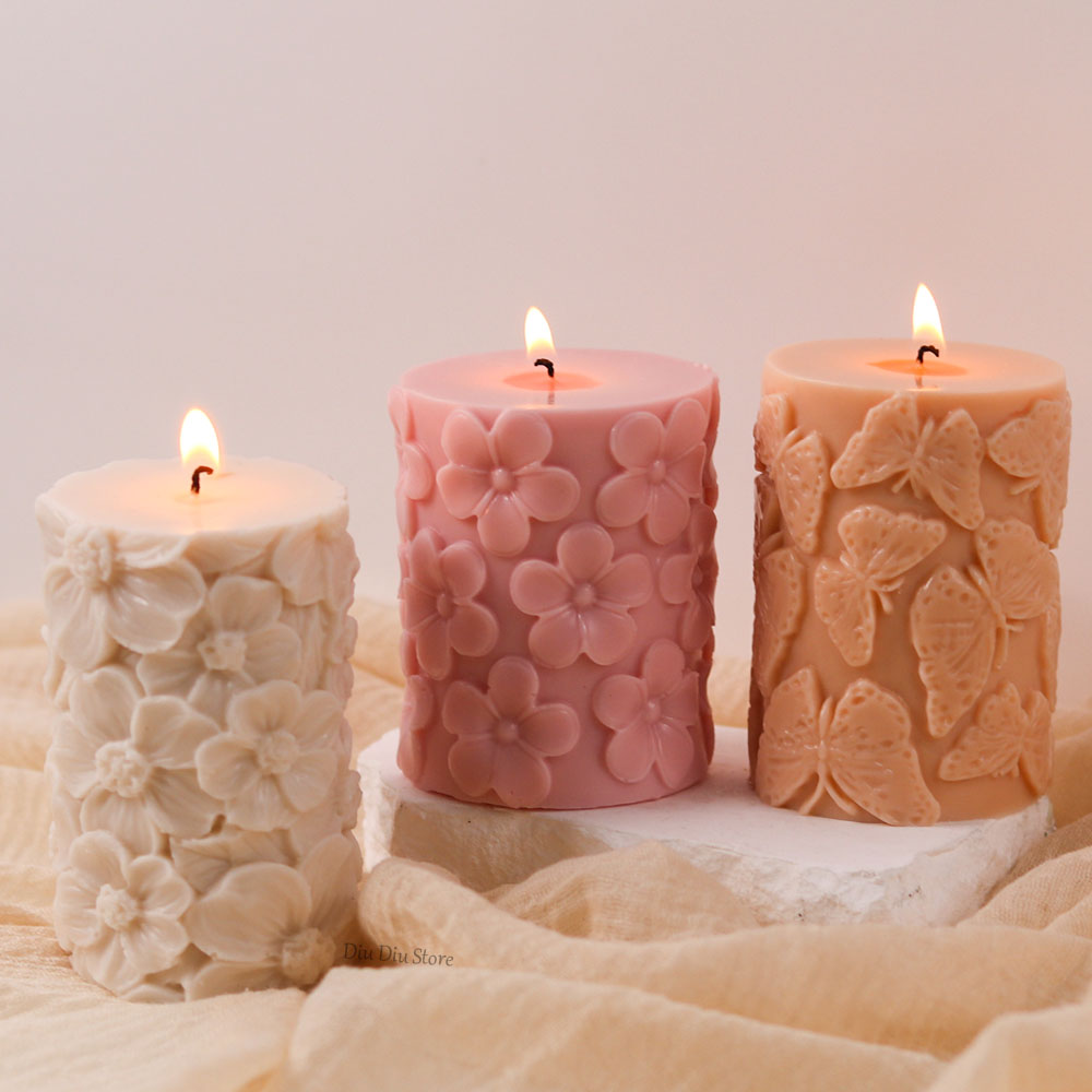 Soap Making Home - 花蝶柱状シリコーンキャンドルモールド DIY 波石鹸樹脂石膏作成ツールジオメトリチョコレートモールド家の装飾のギフト