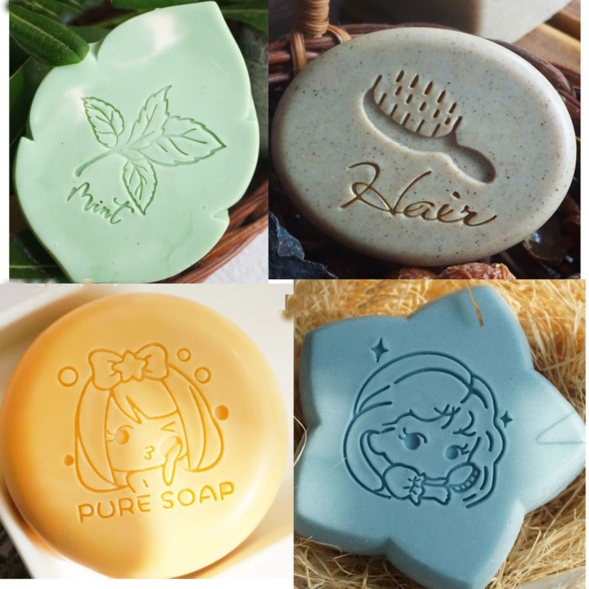 Soap Making Websites - 手作りの透明アクリル石鹸スタンプ,かわいい女の子の櫛のパターン,家庭の掃除,自然なシール,チャプターツール