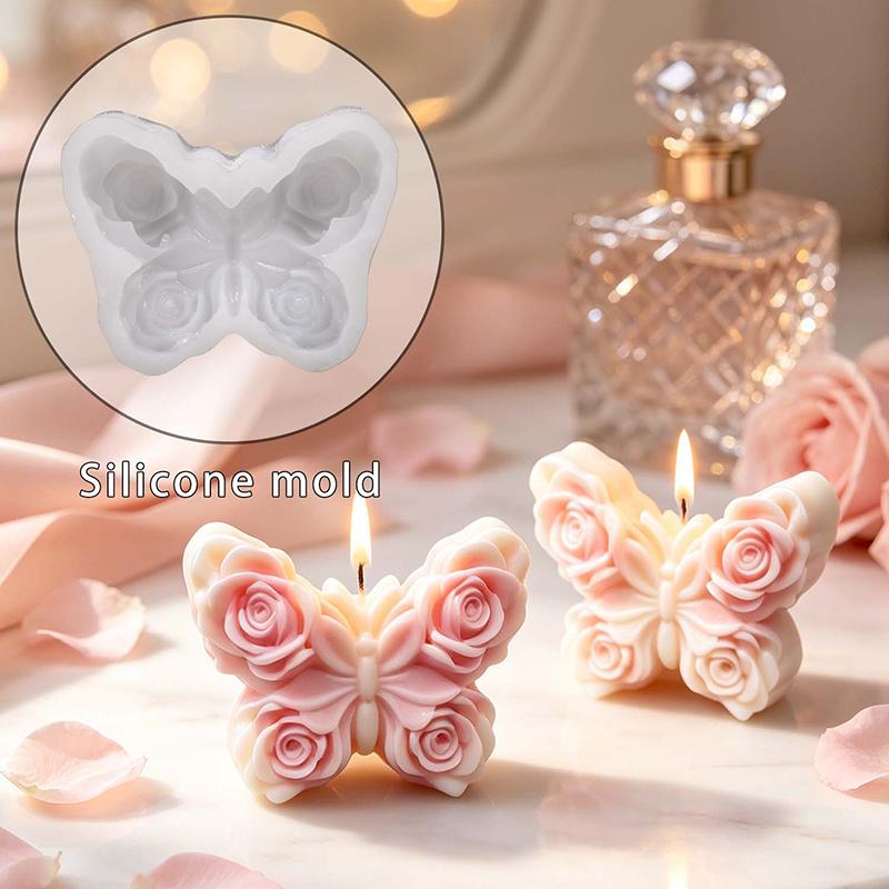 Soap Making Molds - ローズバタフライキャンドルシリコンモールド DIY 花蝶手作りアロマキャンドル石膏石鹸エポキシ樹脂作成金型