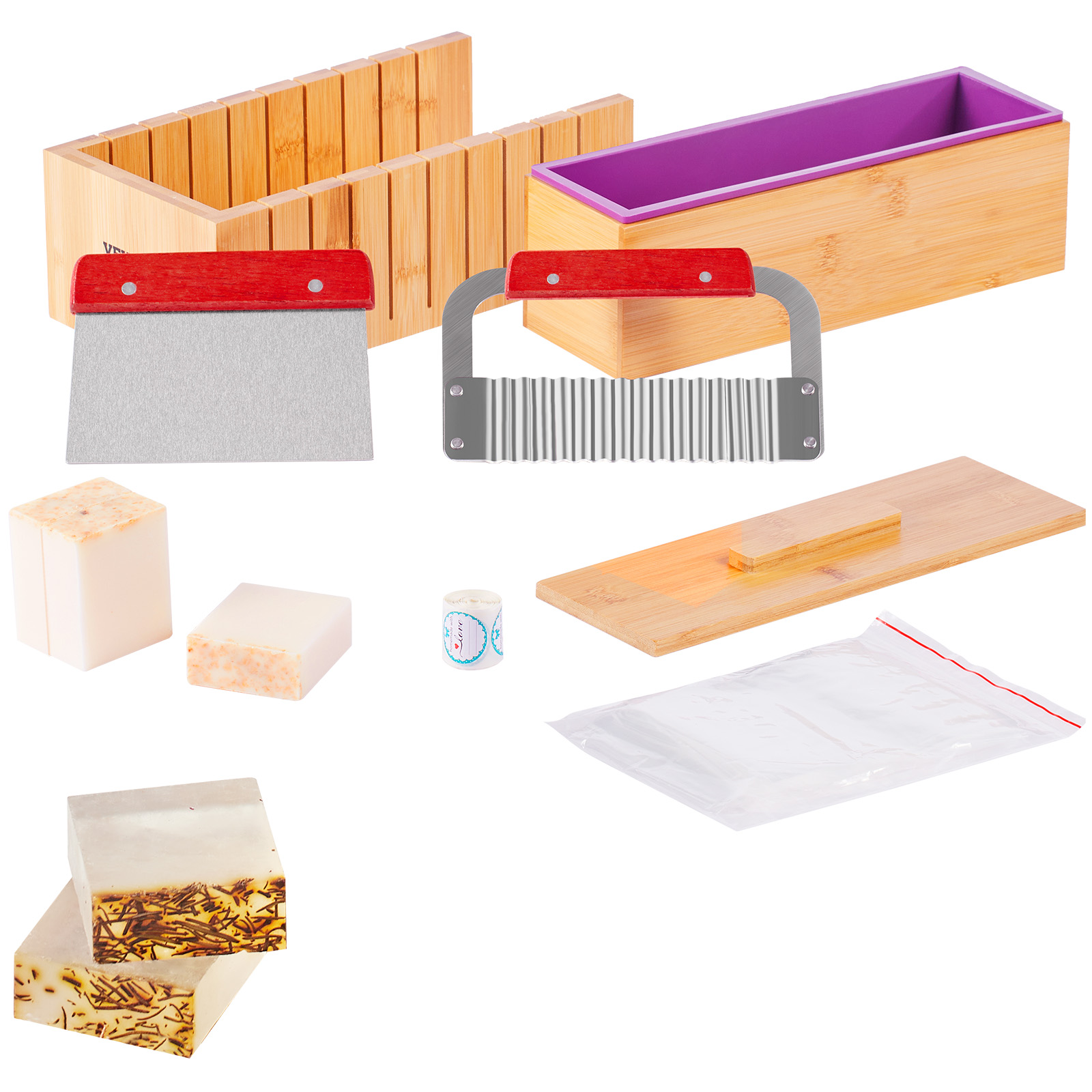 Soap Making Diy Kit - VEVOR石鹸作りキット 竹製カッティングボックスとインナーボックス、シリコンモールド、ステンレス製ストレートカッターとウェーブカッター付き