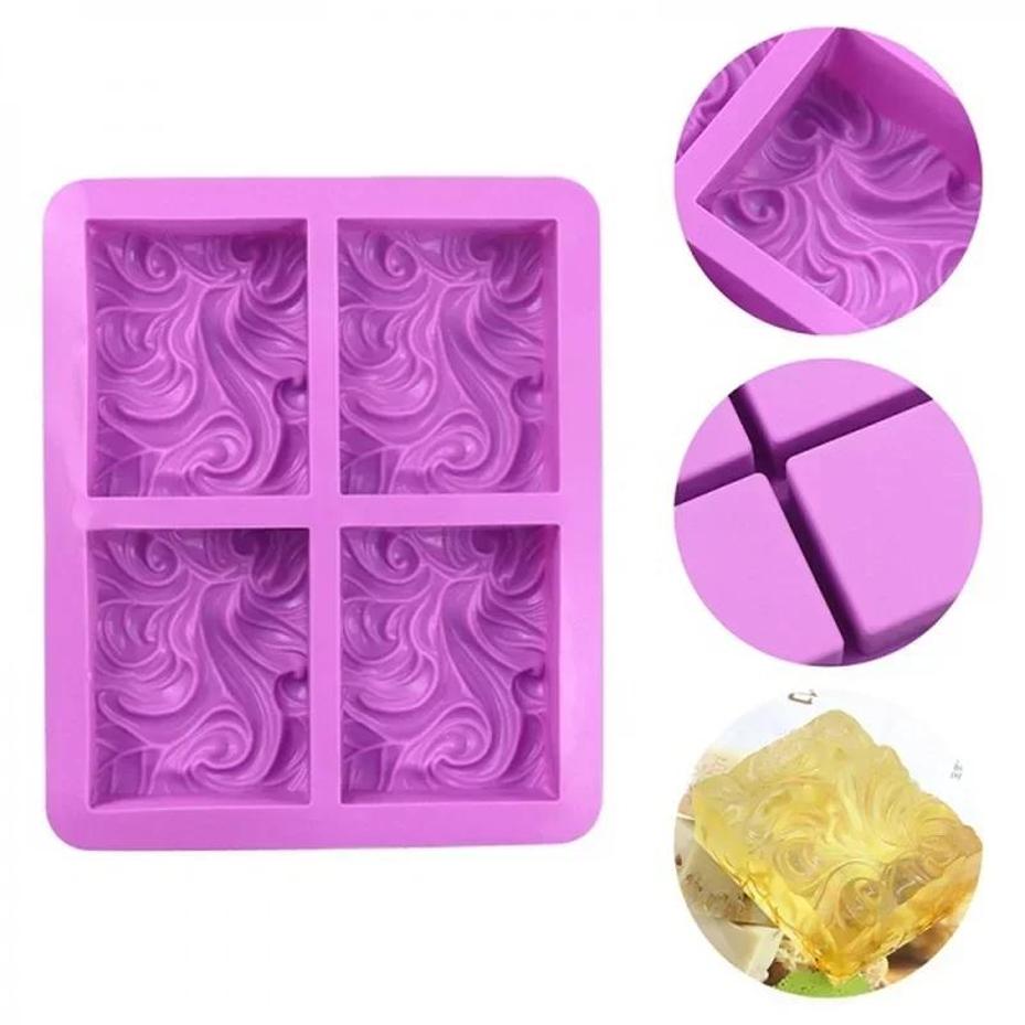 Soap Mold Silicone Loaf - クリエイティブな1個入りケーキデコレーションベーキングツール、4つの空洞を持つ花の形をしたシリコン製DIY手作り石鹸キャンドルケーキ型クラフト石鹸型