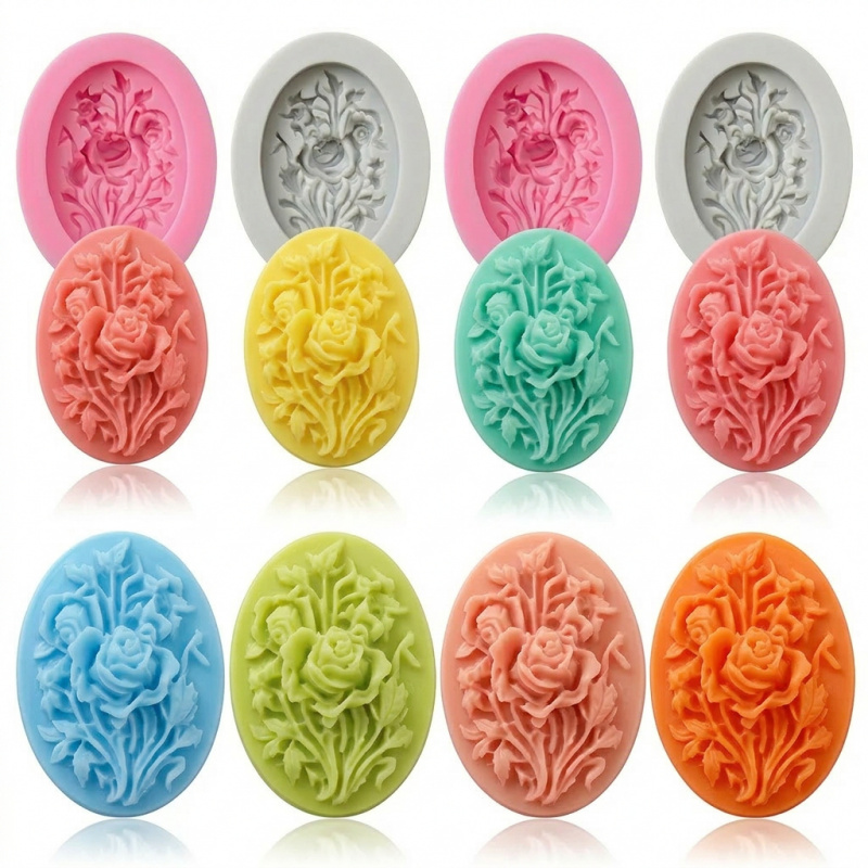 Soap Making Molds - 花の形をしたシリコンモールド4個、簡単に型抜きでき、再利用可能なシリコンモールド、夏の手作り石鹸作りに最適、また、その他の用途にも適しています。