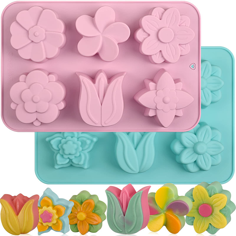 Soap Making Websites - シリコーンフラワーケーキ型 6 キャビティ異なる花チューリップチョコレートビスケットマフィンベーキングパン石鹸作りアイスキューブトレイ