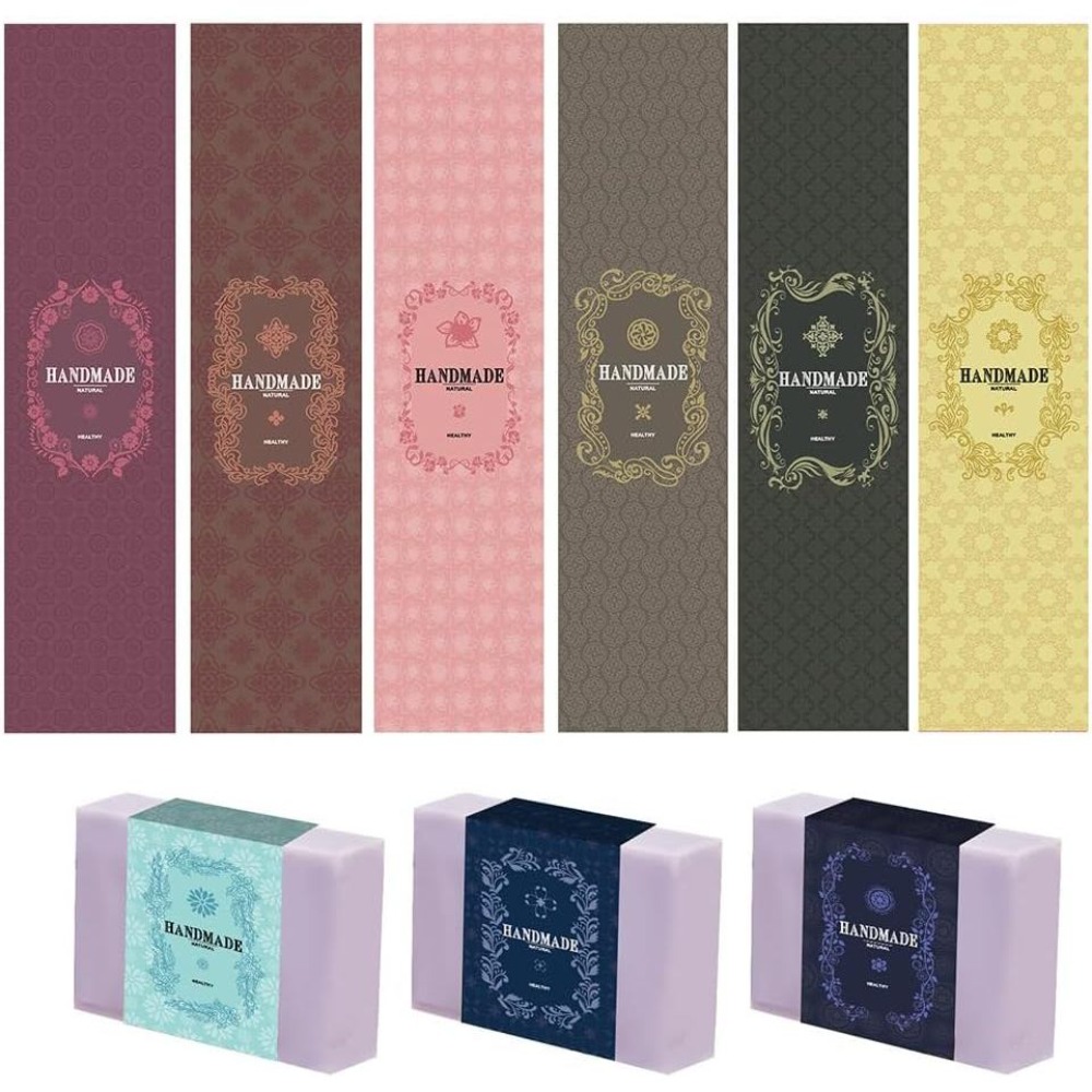 Soap Making Websites - 90枚入り手作りラップラベルテープ 9種類の花柄クラフト紙石鹸ラッパー 縦型石鹸紙タグ 石鹸スリーブカバー
