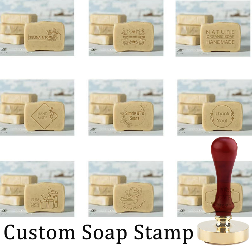 Soap Stamp Custom - カスタムソープスタンプ、木製ハンドル付きパーソナライズソープスタンプ（手作り石鹸用）、ユニークなブランディングロゴデザイン作成、アイススタンプ