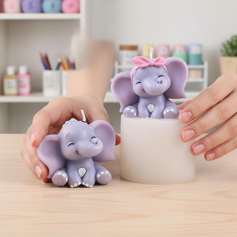かわいい3D象型シリコンキャンドルモールド、簡単リリース、再 - Soap Making Molds のレビューと価格