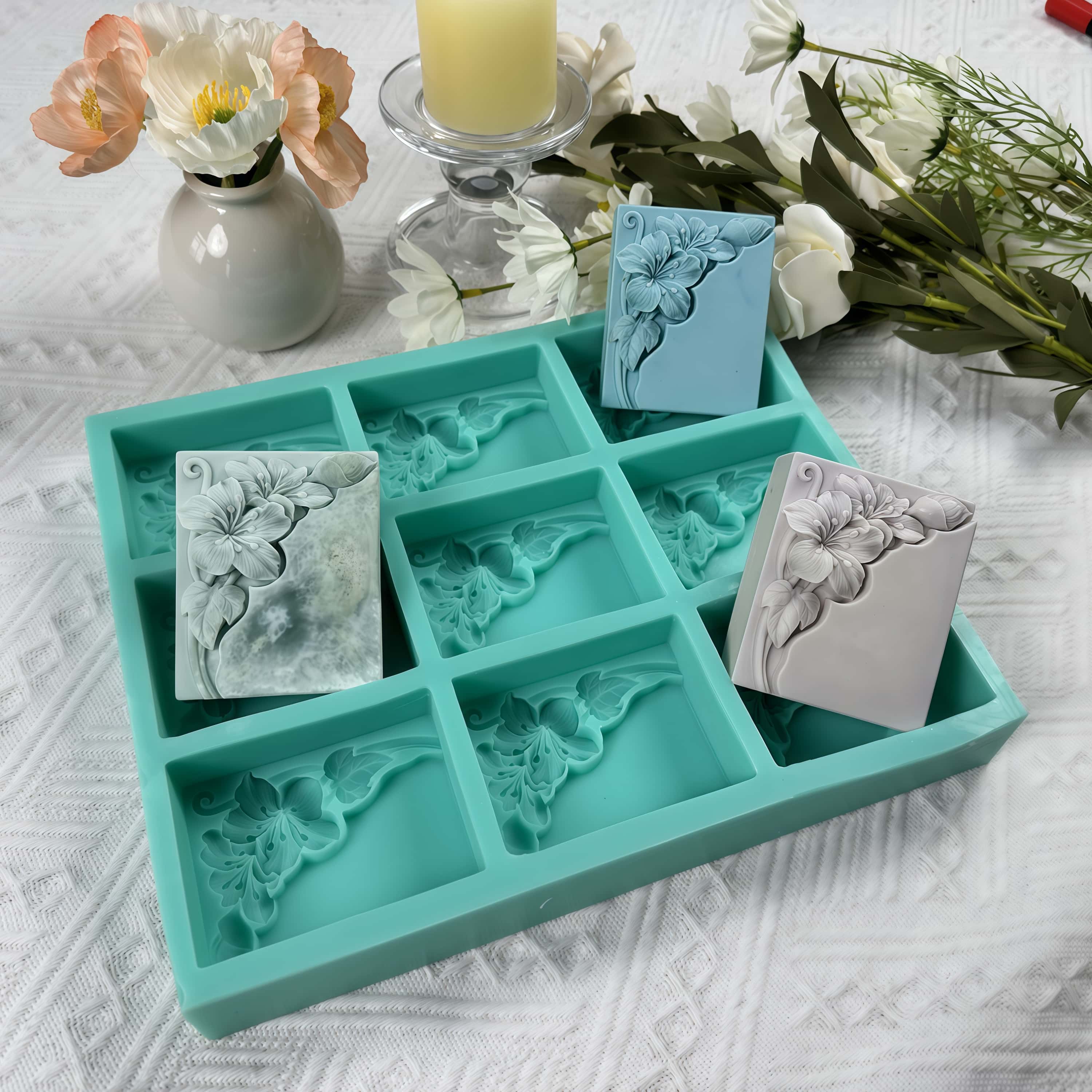 9つのキャビティを持つタングフラワー型石鹸型、天然石鹸作り用 - Soap Making Ideas のレビューと価格