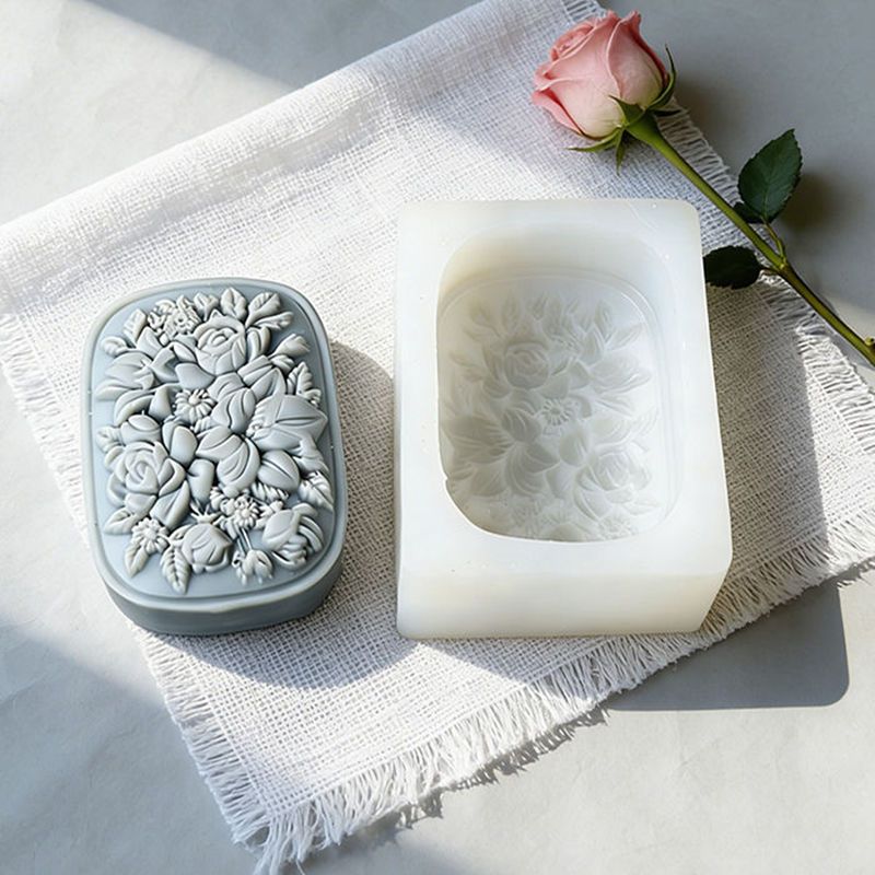 正方形の花柄シリコンソープモールド、バラとクチナシ模様、再利 - Soap Making Home のレビューと価格