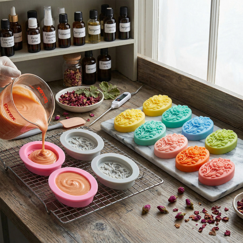 花の形をしたシリコンモールド4個、簡単に型抜きでき、再利用可 - Soap Making Molds のレビューと価格