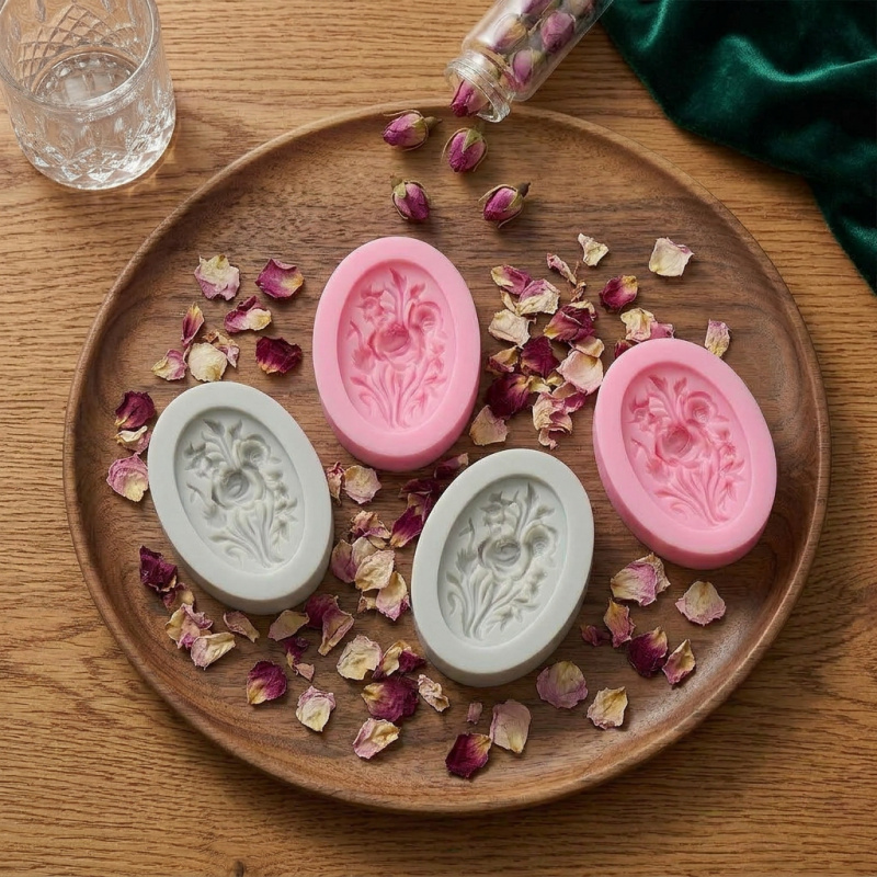 花の形をしたシリコンモールド4個、簡単に型抜きでき、再利用可 - Soap Making Molds のレビューと価格